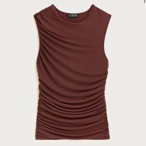 J Crew Ruched Shell Top Matte Jersey Women's Medium Brown Sleeveless